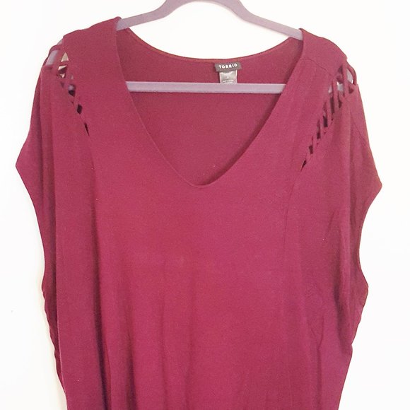 TORRID Women's Top Sz 2X Wine Lattice Shoulder - Picture 1 of 5